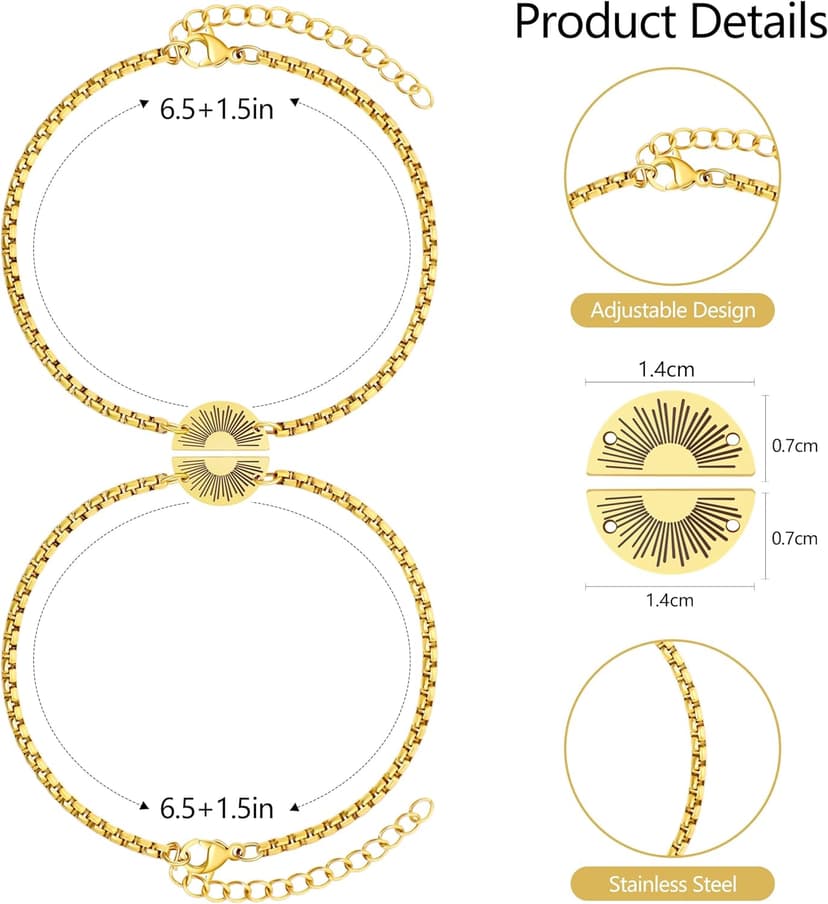 JoycuFF Friendship Bracelets Birthday Gifts for Women Friendship Best Friend Gift Matching Bracelets to My Bestie Sun Bracelet 2pcs
