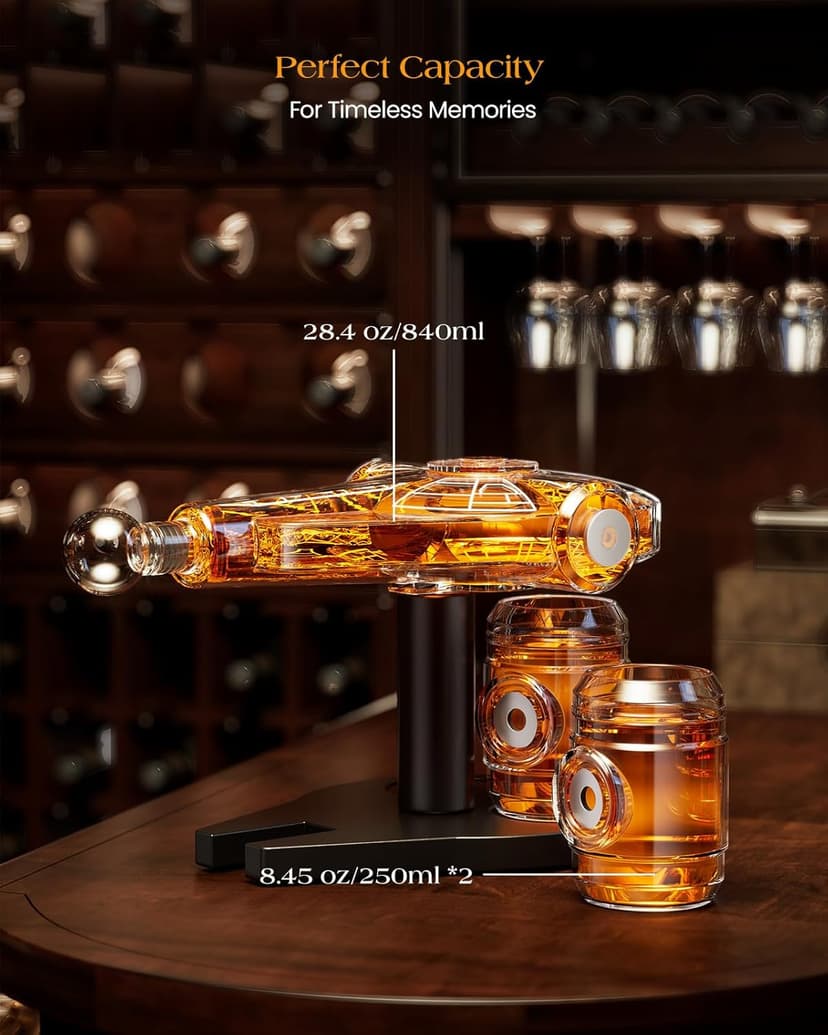 Kollea Birthday Gifts for Men Dad, Galaxy Spaceship Whiskey Decanter Sets for Men, Spacecraft Limited Edition, 2 Funny Shot Glasses, Unique Guys Brother Gift Idea, Liquor Decanter for Bar, Anniversary