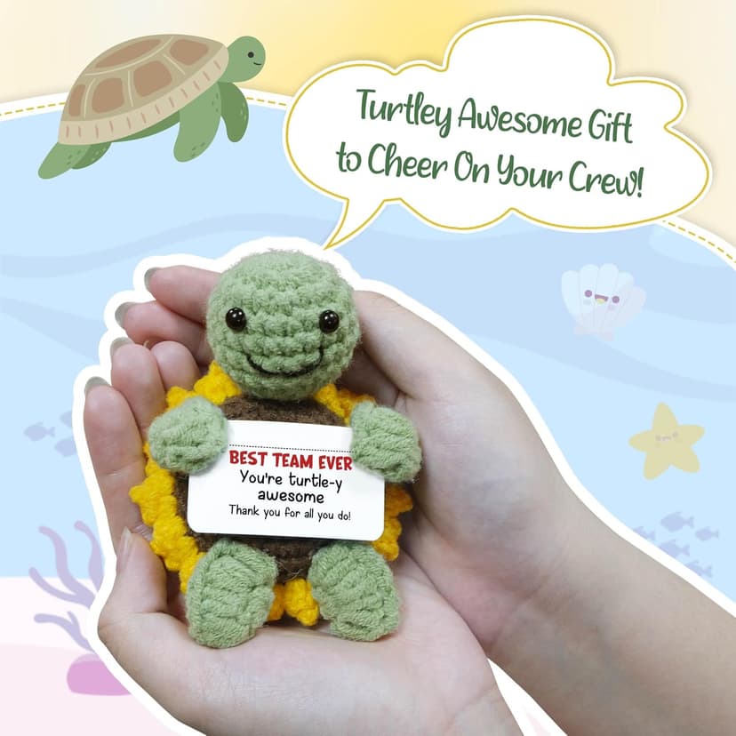 OASSIE Christmas Appreciation Gifts for Employee - Positive Turtle Crochet with Message Card - Thank You Birthday Team Stocking Stuffers Gifts for Coworkers Women Men, Office Desk Accessories Decor