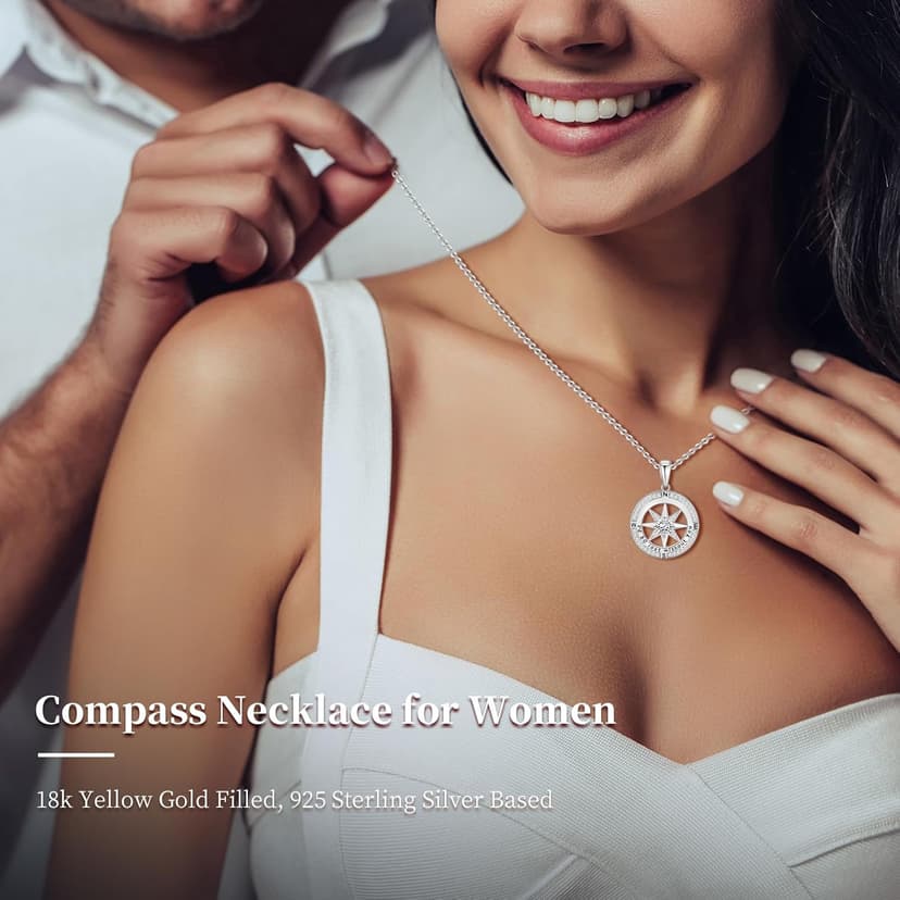 Mkhhy Compass Necklace for Women Jewelry For Her White Gold and Yellow Gold I'd Be Lost Without You(18k Real Gold Filled With S925)