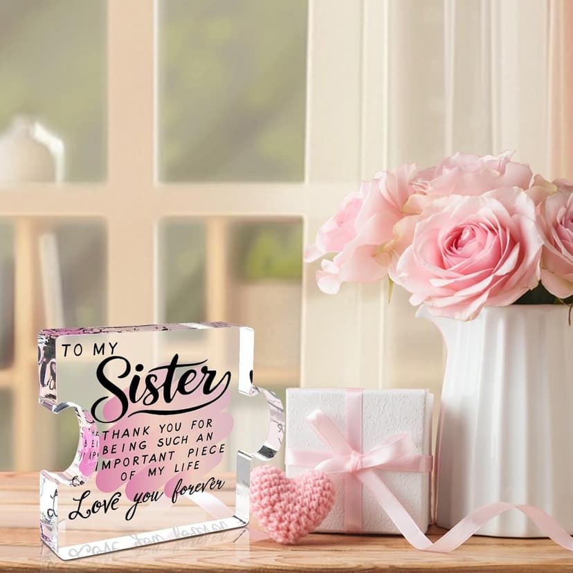 Sister Birthday Gifts, Big Sisters Gift Ideas from Sister, Unique Acrylic Puzzle Plaque Sister Gift Baskets Stuffers for Women Easter Birthdays Wedding