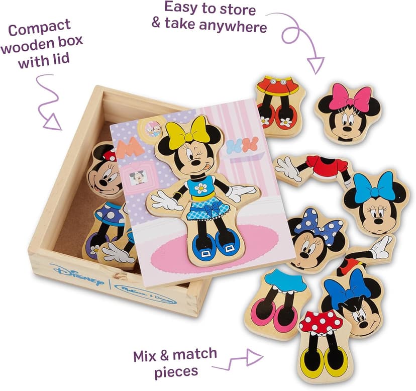 Melissa & Doug Disney Minnie Mouse Dress-Up Puzzle, 18 Pieces Mix and Match Outfits, Sorting & Matching Toy with Storage Case, Educational Puzzle for Toddlers Ages 3+