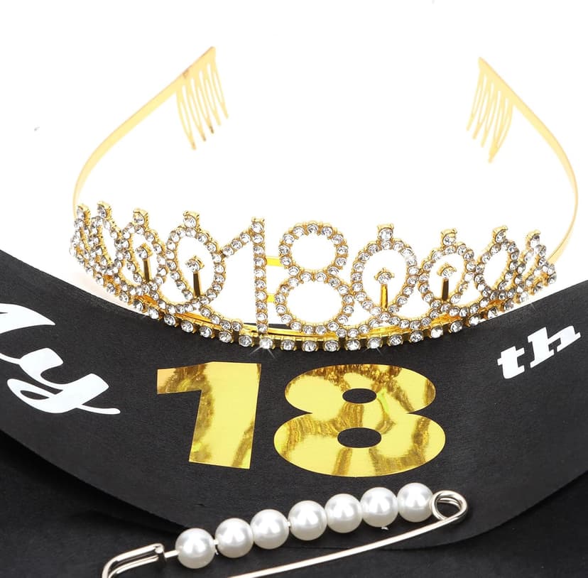 CAVETEE Gold Birthday Crown and Tiara for Women, Sash for Girls - Birthday Party Decoration