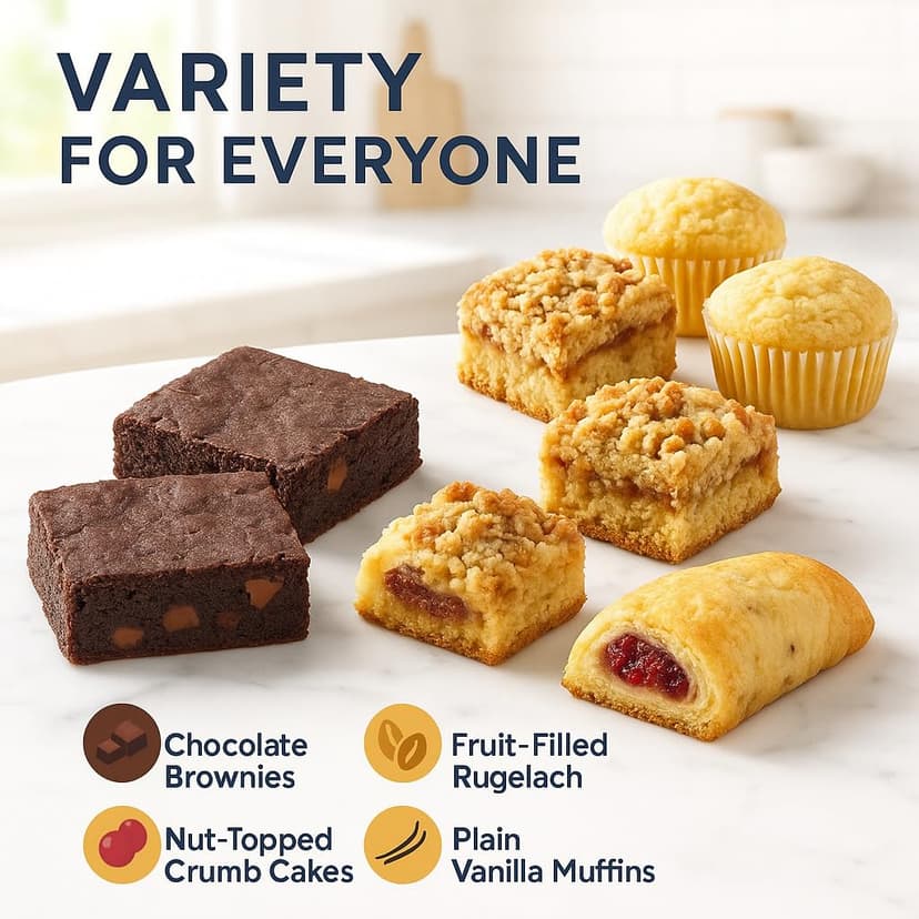Dulcet Gift Basket – Premium Freshly Gourmet Baked Goods – Gift Basket for All Types of Special Occassions - Assorted Variety of Tastes with Delicious Brownies, Crumb Cakes Rugelah, and Muffins.