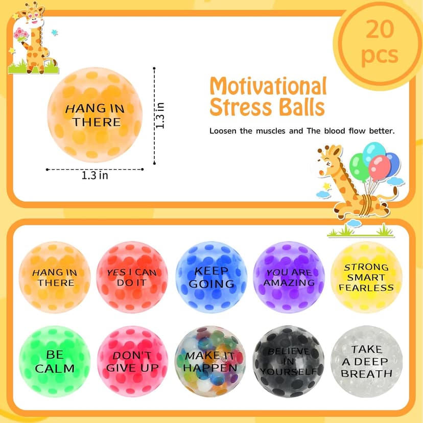 20 Pack Colorful Motivational Mini Stress Balls Set, Squishy Balls Fidget Toys for Adult, Squeeze Balls Bulk, Birthday Gifts Party Favors Goodie Bags Stuffer Anxiety Stress Relief