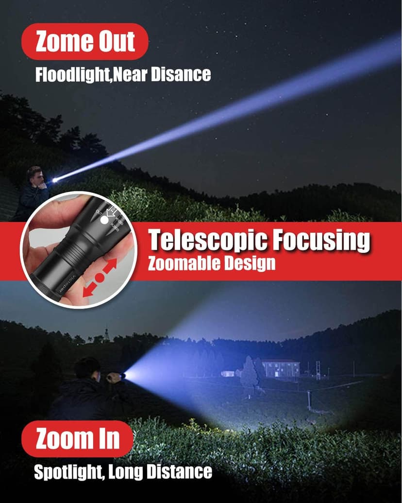 Victoper LED Flashlight 2 Pack, Bright Tactical Torch High Lumens with 5 Modes, Waterproof Zoomable Flash Light for Outdoor, Gifts for Men, Dorm Room Hunting Camping Essentials Gear for Guys