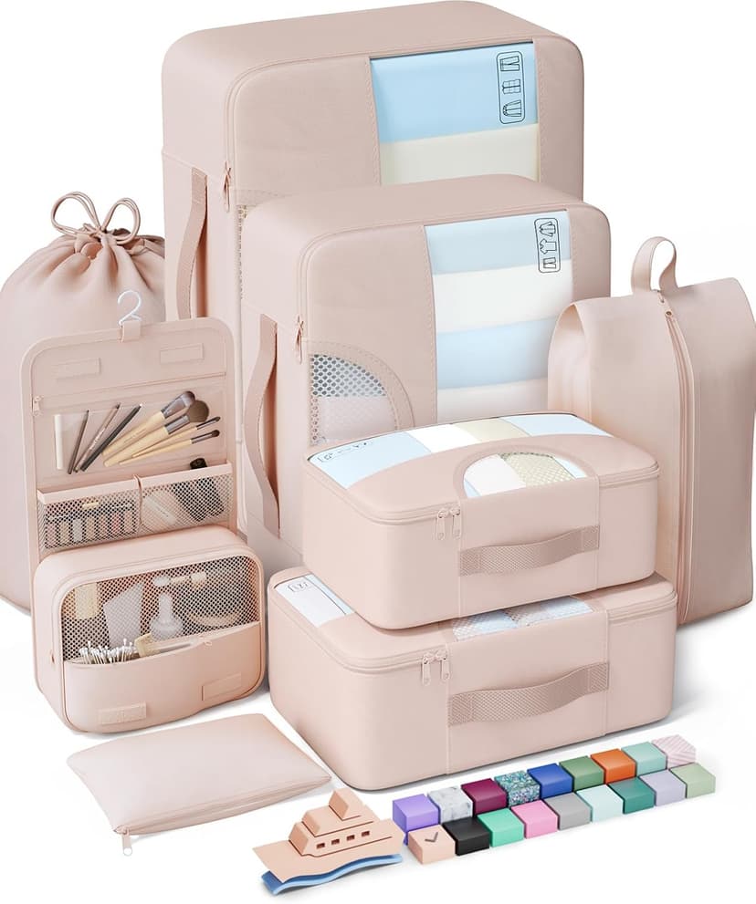 Veken 8 Set Packing Cubes for Travel, Birthday Gifts for Women Mom Her, Cruise Ship Essentials Accessories for Beach Vacation, Suitcase Organizer Bags for Luggage with Hanging Toiletry & Shoe Bag