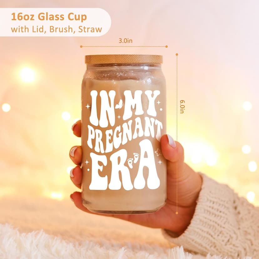 Fairy's Gift Pregnant Women Iced Coffee Cup, Cute Pregnant Mom Gifts, New Mama 16 oz Coffee Glass Cup, New Mothers Birthday Christmas, Pregnancy Gifts for Expecting Mom, First Time Mommy, Mommy to Be