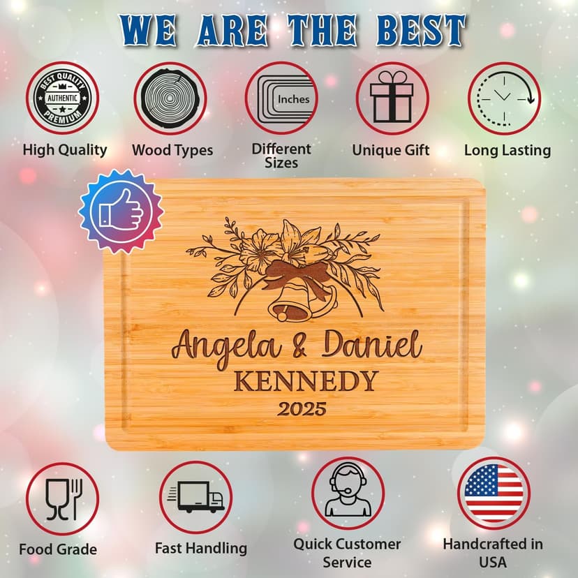 Custom Cutting Board Gift for Christmas, Engraved Wood Charcuterie Board for Housewarming, Anniversary, New Home, Wedding, Engagement, Best Gift Ideas for Couples, Parents, Women, Newlyweds