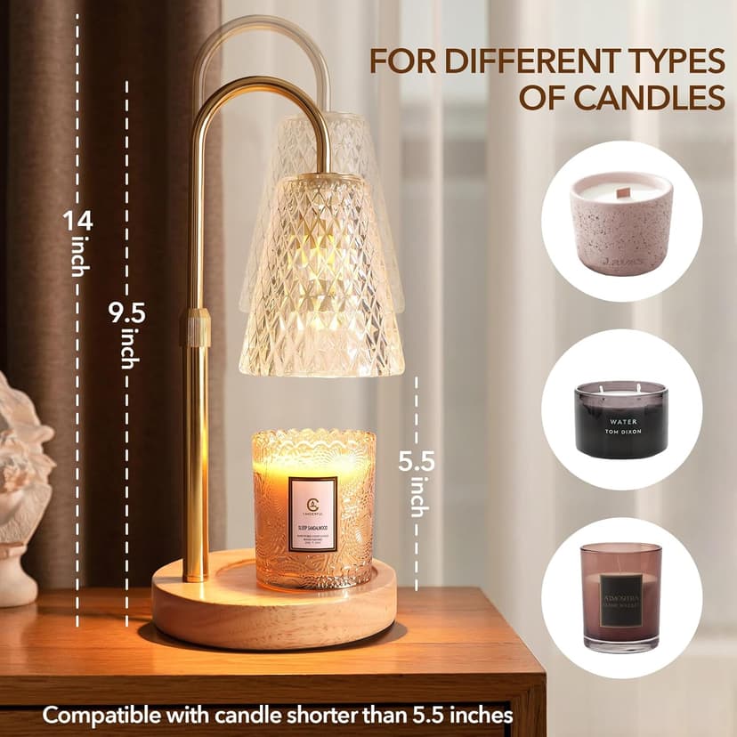 Candle Warmer Lamp with Timer, Stocking Stuffers for Women, Mom Gifts for Women Mom Christmas, Adjustable Height Candle Warmer, Dimmable, Home Decor, Wax Warmer Lamp for Jar Candles with 2 Bulbs