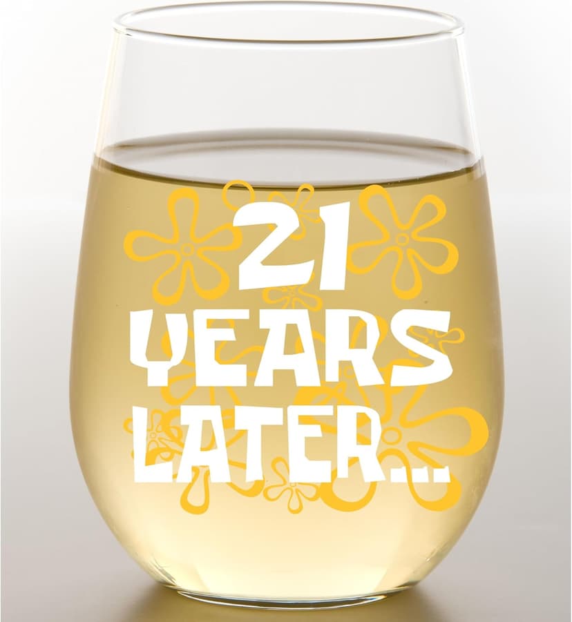 Funny 21st Birthday Gifts for Her – “21 Years Later” Design – 15oz Stemless Wine Glass – Cute and Nostalgic Gift for Women Turning 21, Birthday Celebration Decoration or Wine Lover Present