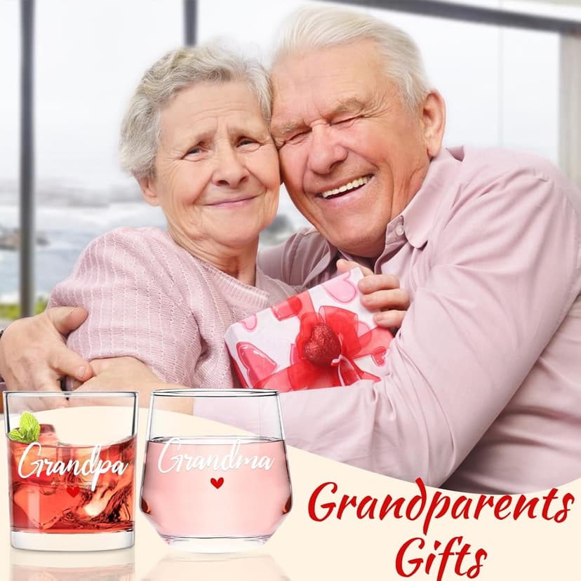 Futtumy Grandparents Gifts, Grandma Wine Glass Grandpa Whiskey Glass Set, Christmas Gifts for Grandparents, Grandma Grandpa Gift for Mothers Day Fathers Day Birthday