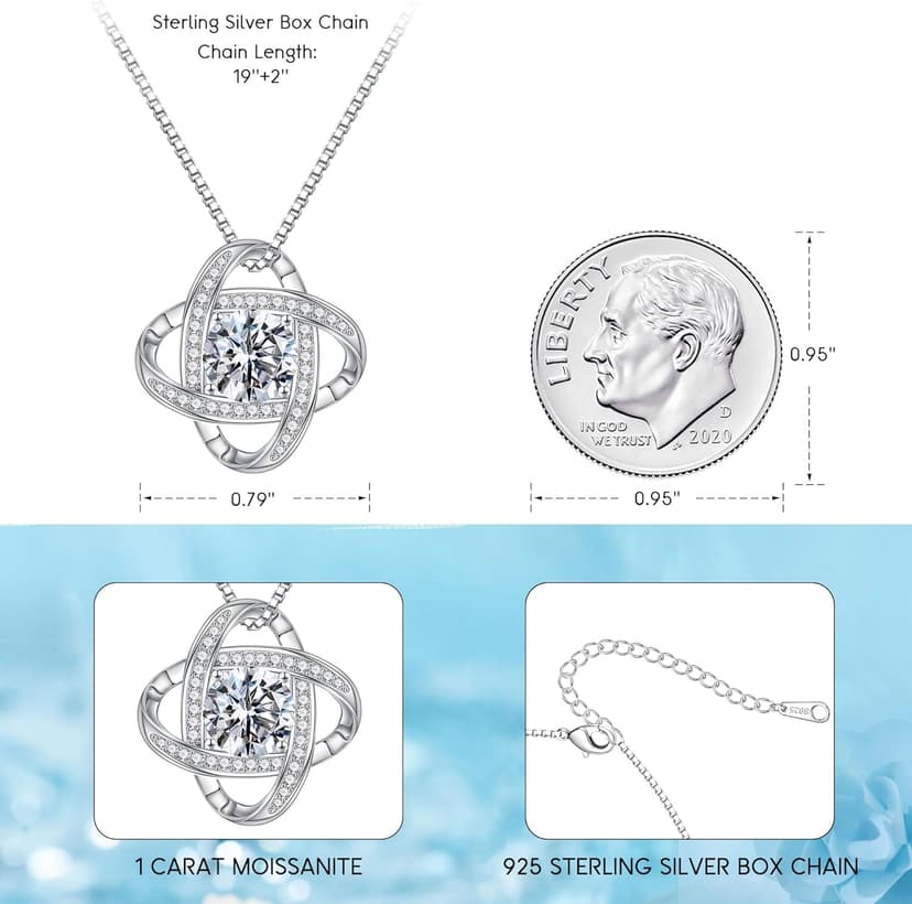 MOOSEA Love Knot Moissanite Necklace for Women, 1-3 ct D Color VVS1 Clarity Moissanite Pendant Necklace 925 Sterling Silver, Anniversary Birthday Gifts for Women Wife Mom Girlfriend Jewelry Gifts