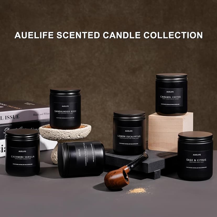 Auelife Scented Candles Set | Men Candle Set, Scented Candles for Home, Gifts for Men Aromatherapy Gift Set - 4 Pack Manly Gifts for Dad Fathers Day, Soy Candle of Leather/Smoke & Vanilla/Oak/Lavender