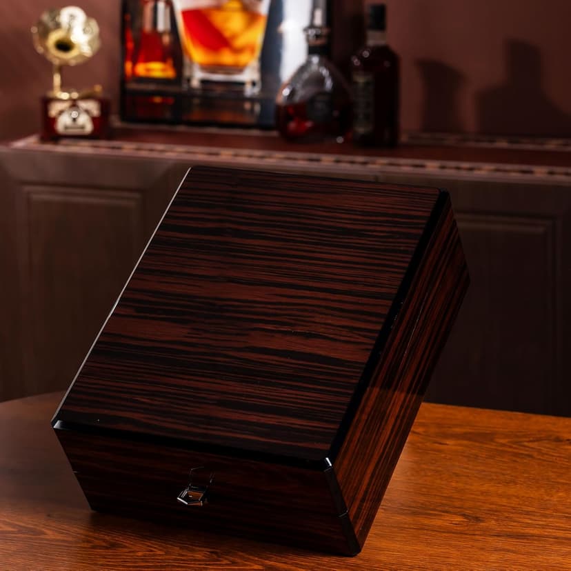 Premium Wood Gift Box w/Decanter Set - 2 Rock Glasses, Crystal Decanter, Bourbon, Whiskey, Gifts for Men, Dad, Father’s Day, Birthday, Weddings, Groomsman, Gift Ideas