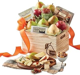 Harry & David Signature Fruit & Nut Gift Basket, For All Occasions, Deluxe Food Gift Basket With 6 Pears, 2 Seasonal Apples, Cheese, Mixed Nuts, 3 Seed Crackers, Pepper & Onion Relish