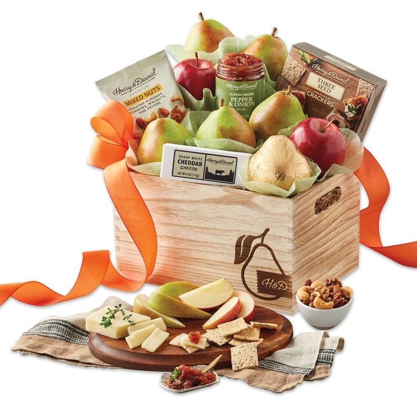 Harry & David Signature Fruit & Nut Gift Basket, For All Occasions, Deluxe Food Gift Basket With 6 Pears, 2 Seasonal Apples, Cheese, Mixed Nuts, 3 Seed Crackers, Pepper & Onion Relish
