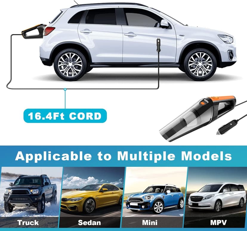 Car Vacuum, Portable Car Vacuum Cleaner High Power 8000Pa, Small 12V Handheld Vacuum with LED Light,16.4Ft Corded, Deep Detailing Cleaning Kit of Car Interior with Dry for Men/Women