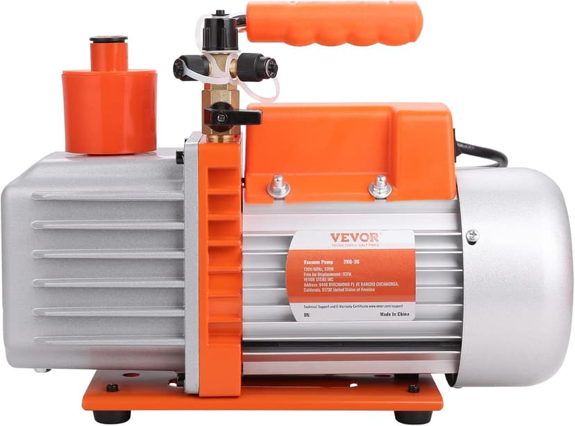 VEVOR 7 CFM Dual Stage HVAC Vacuum Pump, 1/2 HP Rotary Vane Vacuum Pump with Oil Bottle, for HVAC Repair, Refrigeration Maintenance, Resin Degassing, Compatible with R12, R22, R134a, R410a Refrigerant