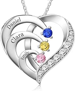 Easycosy Custom Name Necklace with Simulated Birthstones Customized Promise Necklace Heart Pendant with Engraved Names - Anniversary Birthday Jewelry Gifts for Women Wife Mom Grandma Mothers Day