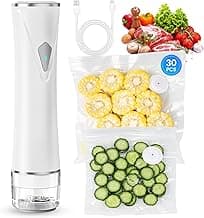 Vacuum Sealer for Food with Visible Tank, Handheld Vacuum Sealer Machine with 30 Reusable Bags for 5X Longer Freshness, Wireless & Portable, White