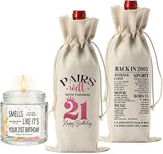 21st Birthday Gifts for Her Him 21 Year Old 21st Birthday Decorations for Men Wine Bag And Candle Happy Anniversary Party Supplies Decorations - Back in 2005