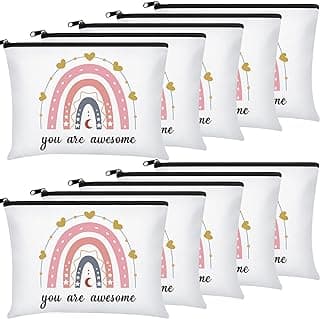 Chunful 10 Pieces Inspirational Canvas Makeup Bags for Women Graduation Gift Rainbow Canvas Cosmetic Bags Bulk with Zipper Friendship Gift Travel Toiletry Pouch(Moon Style)