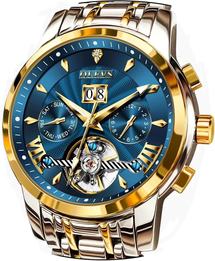 OLEVS Men Automatic Watch Stainless Steel Skeleton Mechanical Date Calendar Luxury Classic Business Waterproof Luminous Wrist Watches