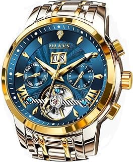 OLEVS Men Automatic Watch Stainless Steel Skeleton Mechanical Date Calendar Luxury Classic Business Waterproof Luminous Wrist Watches