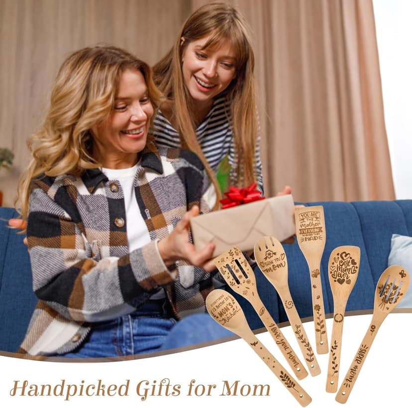 Mothers Day Mom Gifts for Mom Grandma Wife from Husband Daughter Son -Wooden Cooking Spoons Set - Mother's, Christmas,Birthday, Anniversary Kitchen Cooking Presents Ideas for Women Her