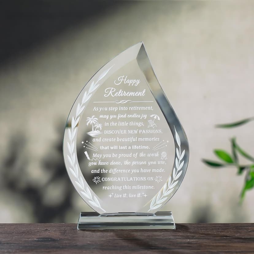 Glass Retirement Gifts for Women Men, Happy Retirement Plaque for Colleagues Boss Friend Going Away, Crystal Farewell Gift Idea for Retiree Retired Keepsakes for Teacher Doctor