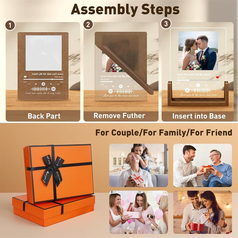 Custom Spotify Plaque-Personalized Picture Frames with Night Light,Music Plaque Frame,Personalized Anniversary Birthday Gifts for Women Men Girlfriend Boyfriend Couples