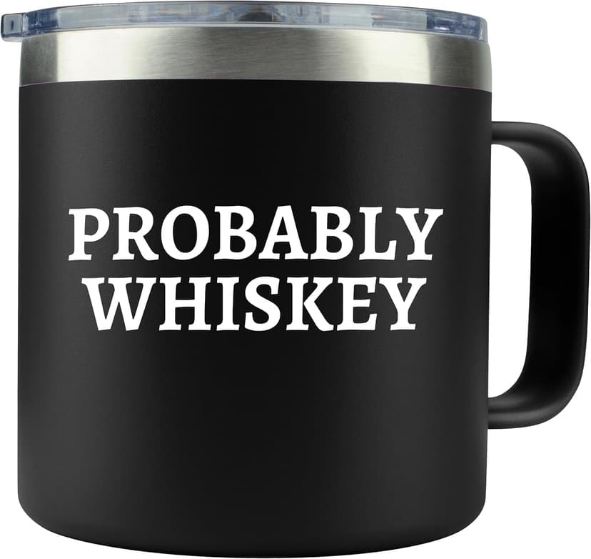 Dad Gifts for Christmas Day - Whiskey Gifts for Men Probably Whiskey Coffee Mug for Dad Tumbler Black 14oz Gift for Whisky Lovers Funny Birthday Present for Coffee Drinkers Gift Ideas for Father's Day