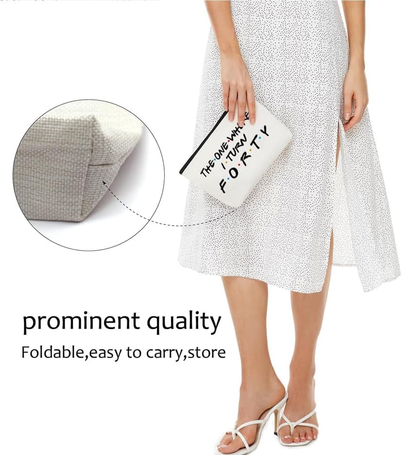 Blue Leaves Funny 40th Birthday Gifts Women Makeup Bag Cosmetic Travel 40 Year Old for Mom Friends Sister Aunt Wife Coworker Toiletry Turning Forty Bday