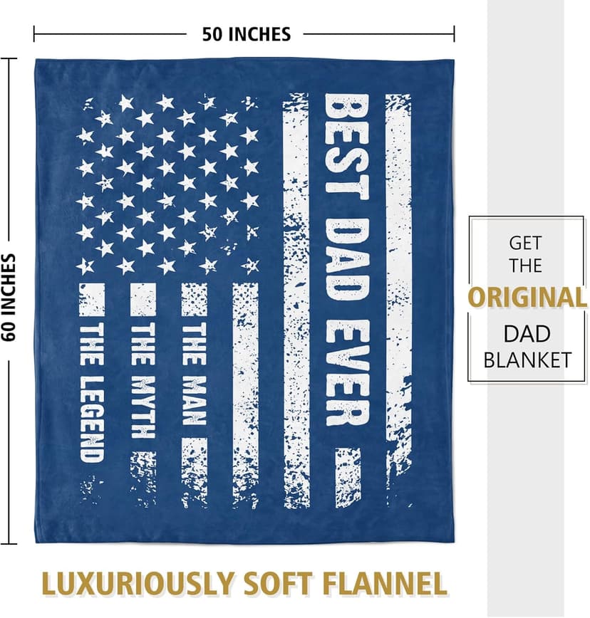 Craftique Birthday Gifts for Dad- American Flag Blanket with The Man The Myth The Legend- Dad Birthday Gift, Soft Blanket Throw for Bed Sofa Napping Camping, 60”×50”