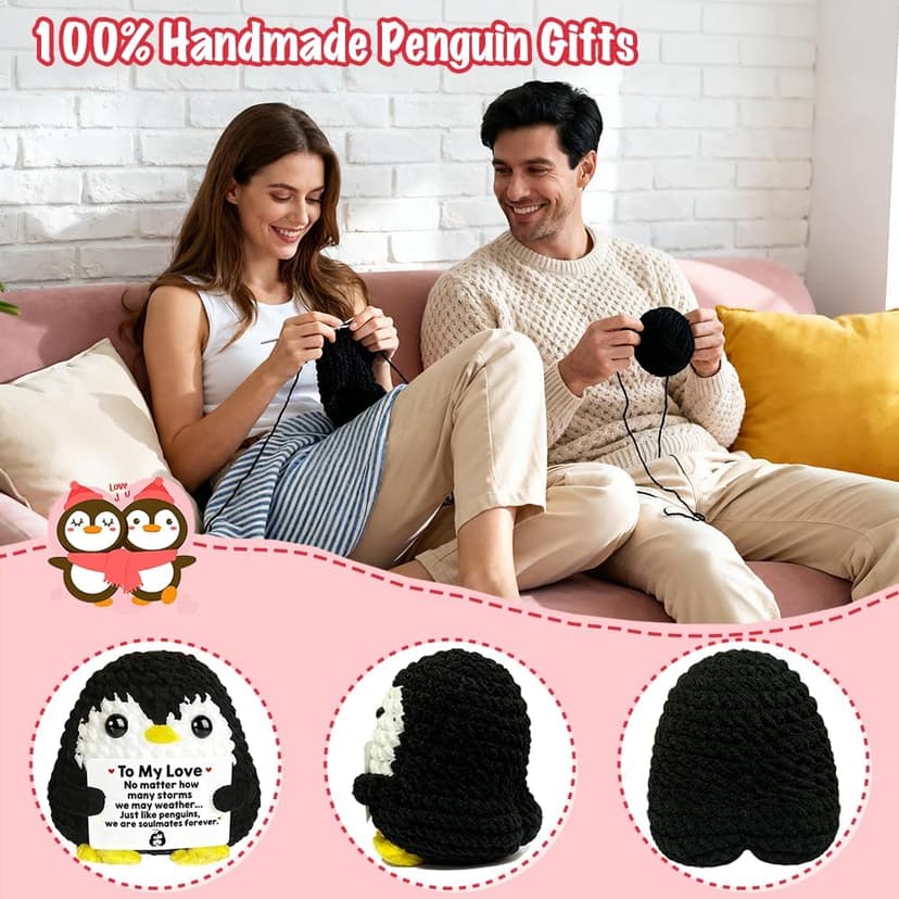 Positive Penguin Gifts for Him Her Anniversary Valentine‘s Day Birthday Gift for Boyfriend Husband Wife Handmade Crochet Animals Romantic Couples Christmas Wedding Year for Men Women