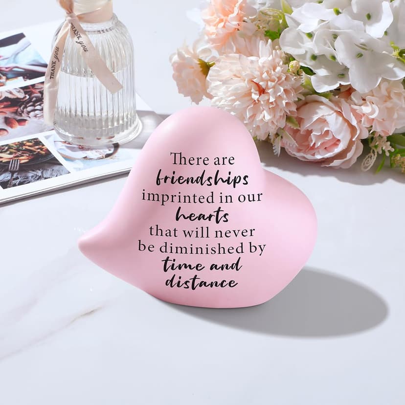 Friend Gifts for Women Birthday Unique - Friendships Imprinted in Our Hearts Never Be Diminished by Time and Distance- 4"x4" Ceramic Heart Decor, Gift for Friends Female Christmas