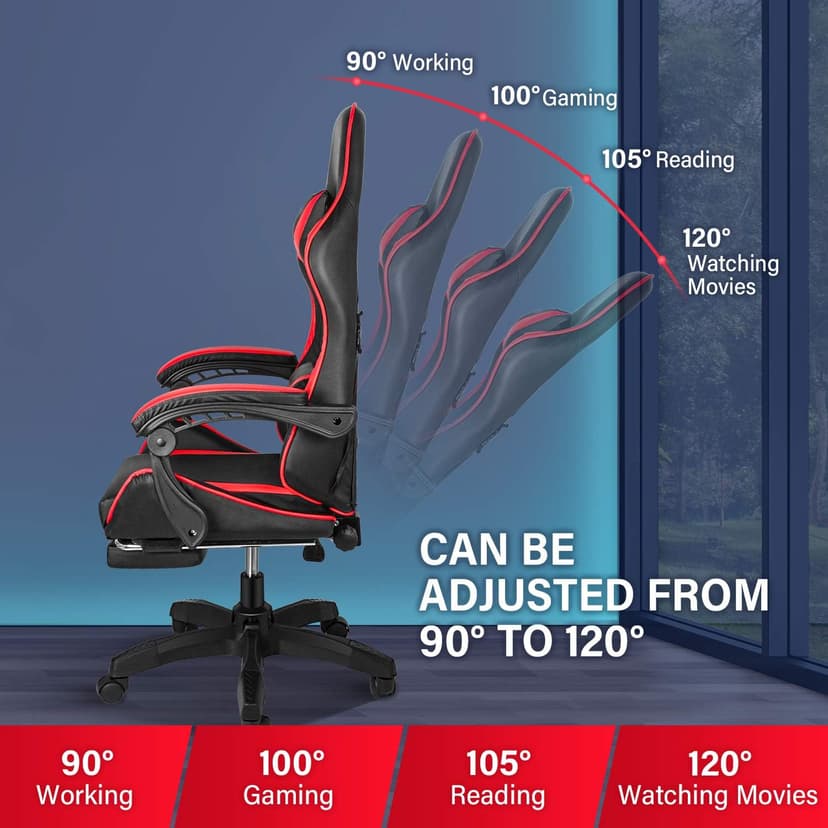 Gaming Chair, Backrest and Seat Height Adjustable Swivel Recliner Racing Office Computer Ergonomic Video Game Chair with Footrest and Lumbar Support, Red/Black