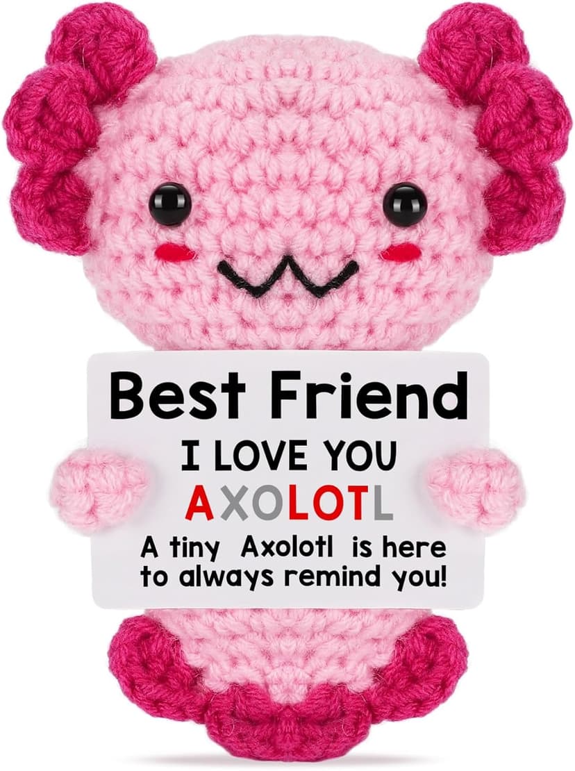 Friendship Gift Crochet Axolotl, Tiny Handmade Present for Best Friend, Sisters, Coworker Work Bestie, Funny for Birthday, Valentines, Christmas, Easter, Mother's Day, Graduation