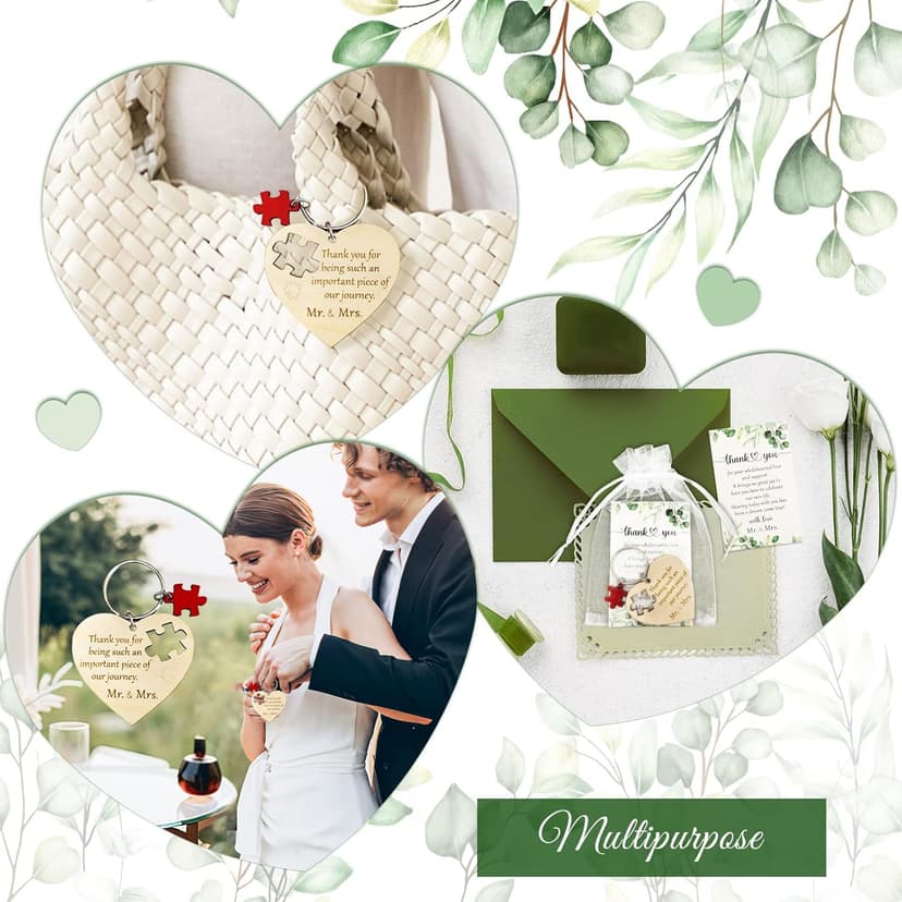 AerWo 50 Sets Wedding Favors for Guests, Wedding Party Favors with Rustic Wood Heart Puzzle Keychains Thank You Cards and Organza Bags, Wedding Gifts for Guests Wedding Bridal Shower Thank You Gifts