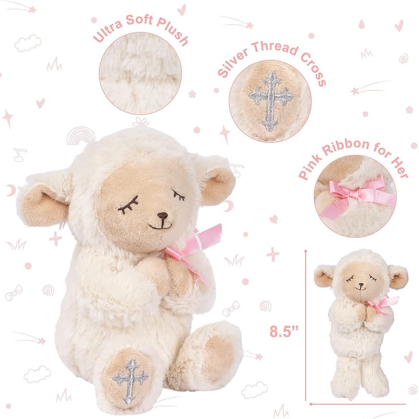 Baptism Gifts for Girl, Great Christening, Dedication and Baptism Gift Set for Girl and Newborn Baby, Includes 7" Praying Lamb Plush Toy and Let Us Pray Baby Book in Keepsake Gift Box