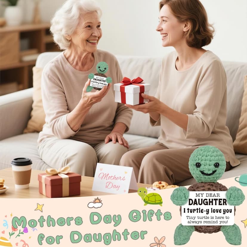 Mini Funny Turtle Daughter Gifts from Mom Dad, Birthday Gifts for Kids Teens Adults Daughter in Law Bonus Step, I Love You Small Cute Stuff Things, Handmade Emotional Positive Crochet Turtle