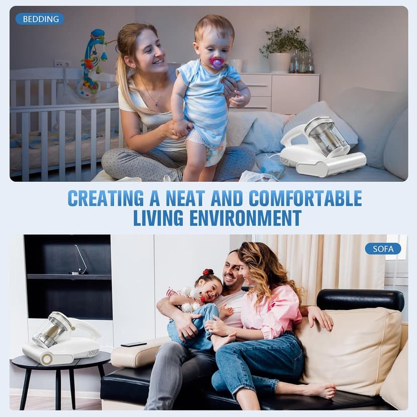 Bed Vacuum Cleaner Mattress Vacuum Cleaner,16Kpa Powerful Handheld Vacuums with UV-C Light & Double Dust Cup & High Heating & Ultrasonic & Anion for Bed Sofa