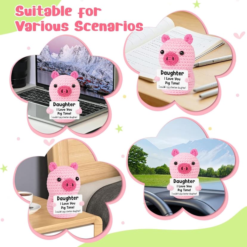 Funny Positive Pig Gifts for Daughter Birthday Christmas, Handmade Crochet Emotional Inspirational Pink Pig for Daughter Teens Adult, Daughter Gifts for Birthday Graduation Christmas Cute Decor