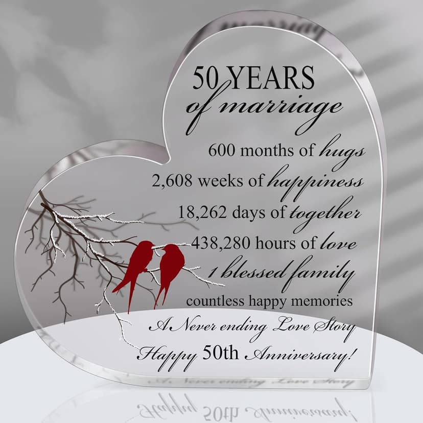 Qunclay 50th Years of Marriage Gift Wedding Anniversary Souvenir Heart Marriage Keepsake Decoration Present for Couple Parent Women Mom Husband Wife He She Friend Grandparents
