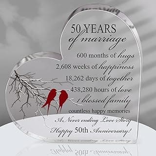 Qunclay 50th Years of Marriage Gift Wedding Anniversary Souvenir Heart Marriage Keepsake Decoration Present for Couple Parent Women Mom Husband Wife He She Friend Grandparents