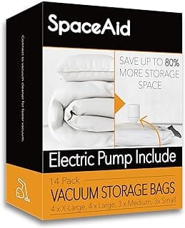 SpaceAid 14 Pack Vacuum Storage Bags with Electric Air Pump, Space Saver Sealer Compression Bags for Comforters, Blankets, Pillows, Bedding, Clothes (4 Jumbo/4 Large/3 Medium/3 Small)