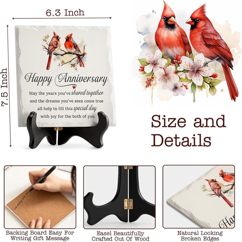 LukieJac Anniversary Couples Gifts - Cardinal Ceramic Plaque - Happy Anniversary Presents for Couples - Romantic Wedding Celebrate Keepsake Desk Decorations Christmas Gift