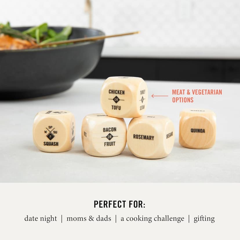 Two Tumbleweeds Foodie Dice - New Edition: Set of 9 Dice to Inspire Creative, Seasonal Meals with Take Out Die - Unique Cooking Gift
