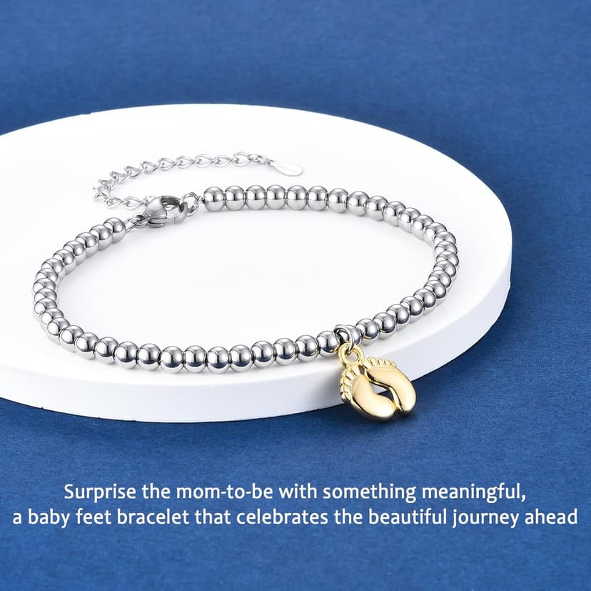 New Mom Gifts, Baby Feet Charm Bracelet Gift for Pregnant Mommy 1st Time Moms, New Mother Pregnant Mom to Be Gifts, Mothers Day Birthday Christmas Baby Shower for Wife Daughter Friend Sister